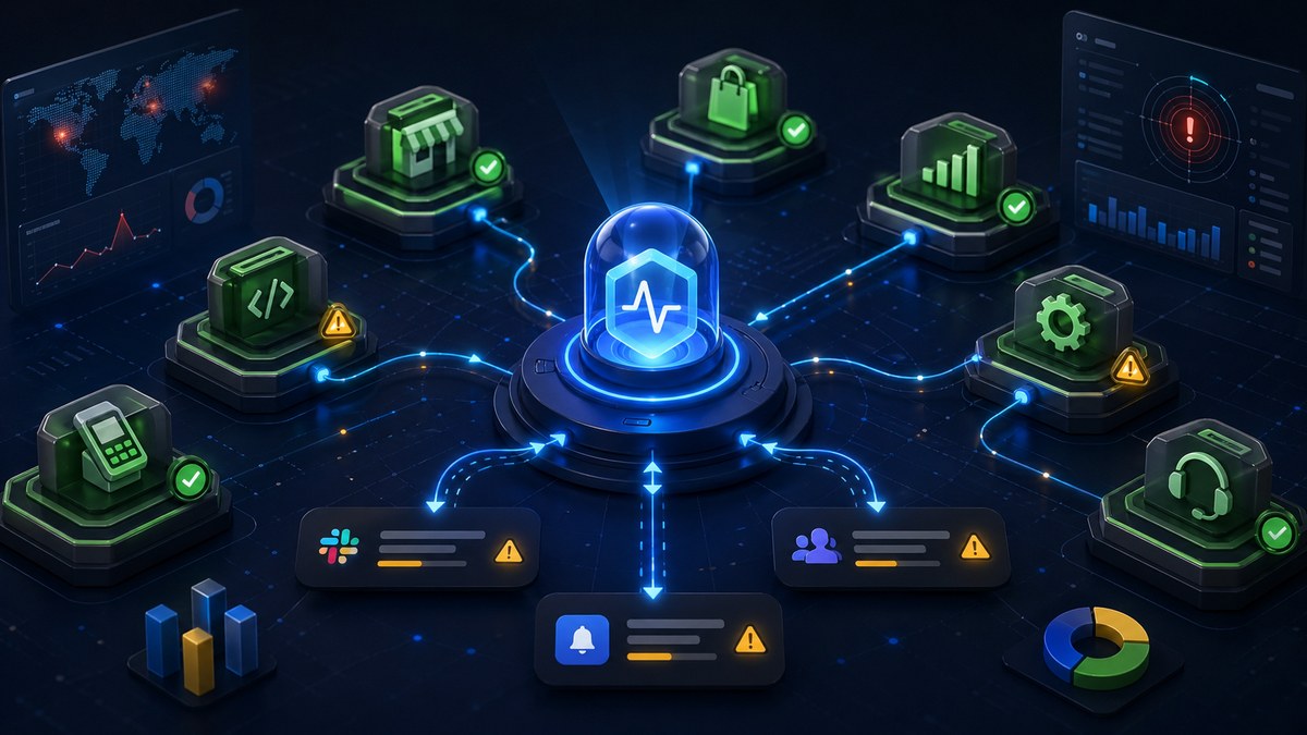 Shopify status monitoring alert hub illustration
